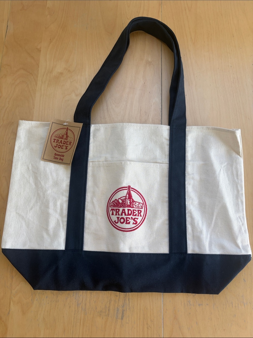 Original Trader Joe’s Large Reusable Canvas Tote Bag in Natural and Black NWT